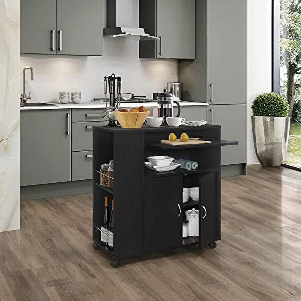 '- Kitchen Island Rolling Cart on Wheels with Storage Cabinet, Black