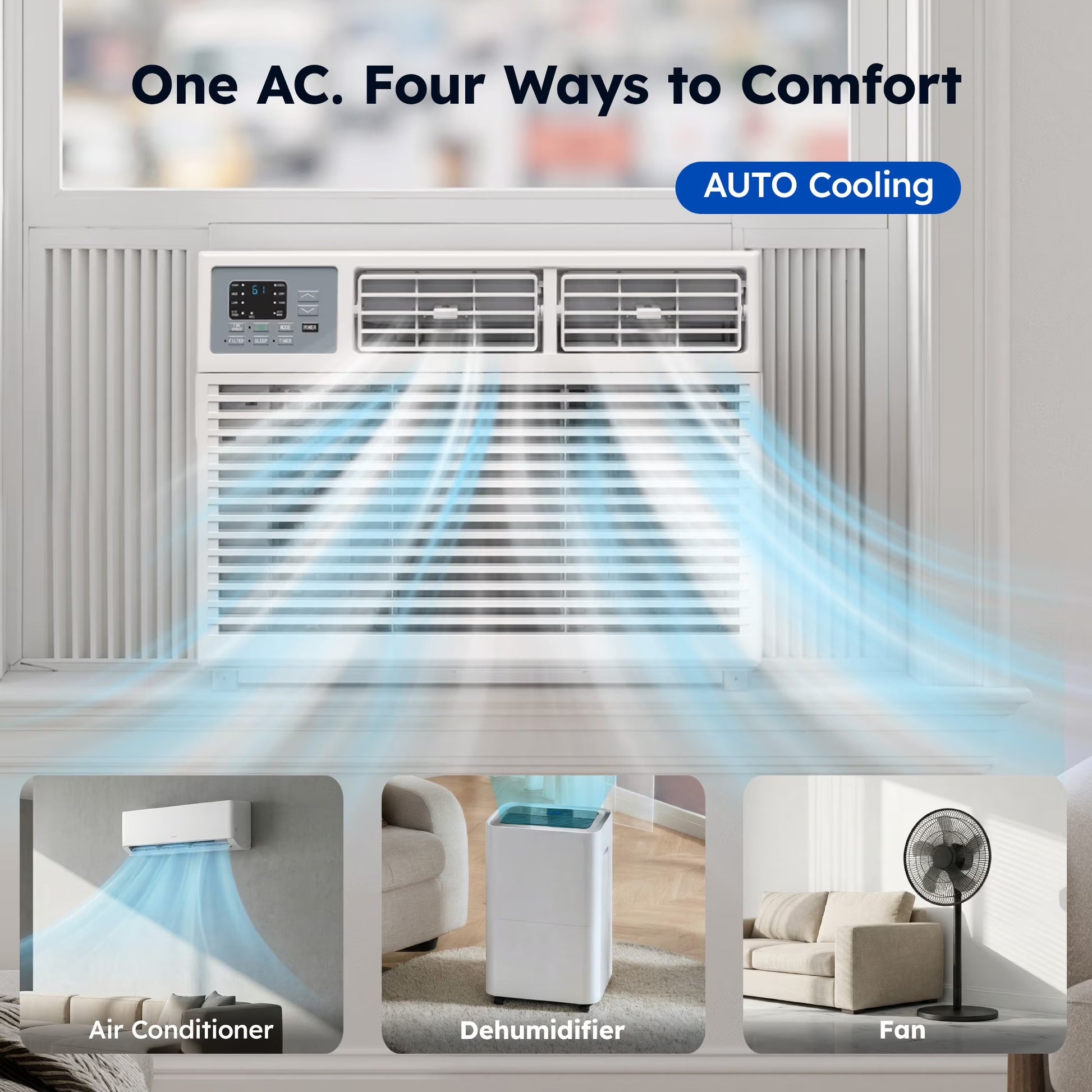 10,000 BTU Window Air Conditioner with APP, Cools up to 450 Sq Ft, 4 Cooling Modes, Remote Control, White