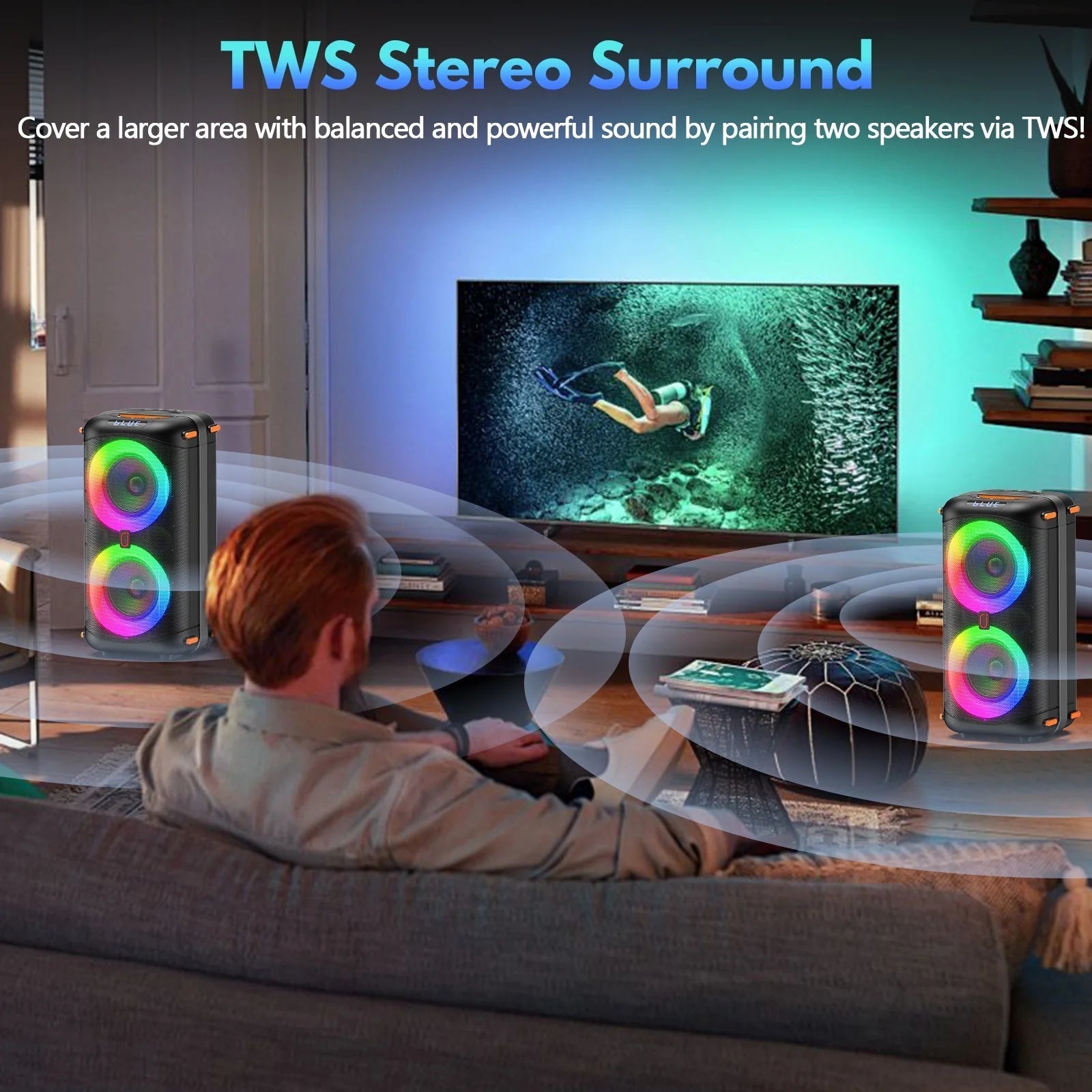 Bluetooth Party Speaker, Dual 6.5'' Subwoofer Loud Portable Speaker with 2 Microphones, T27-T