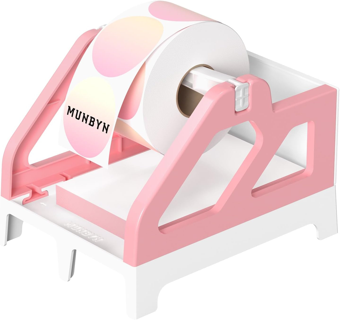 MUNBYN Label Holder for Rolls and Fan-Fold Labels, Thermal Sticker Roll Holder for Desktop Thermal Printer Shipping Supplies Industrial Paper, Pink