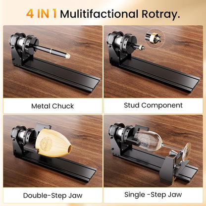Longer Chuck Rotary Roller Is Ideal for Engraving Cylindrical, Wine Glass, and Irregular Objects. Y-Axis 360° Rotation, Compatible with Ray5, Ray5 Mini, B1, and Most Other Frame-Style Laser Engravers.