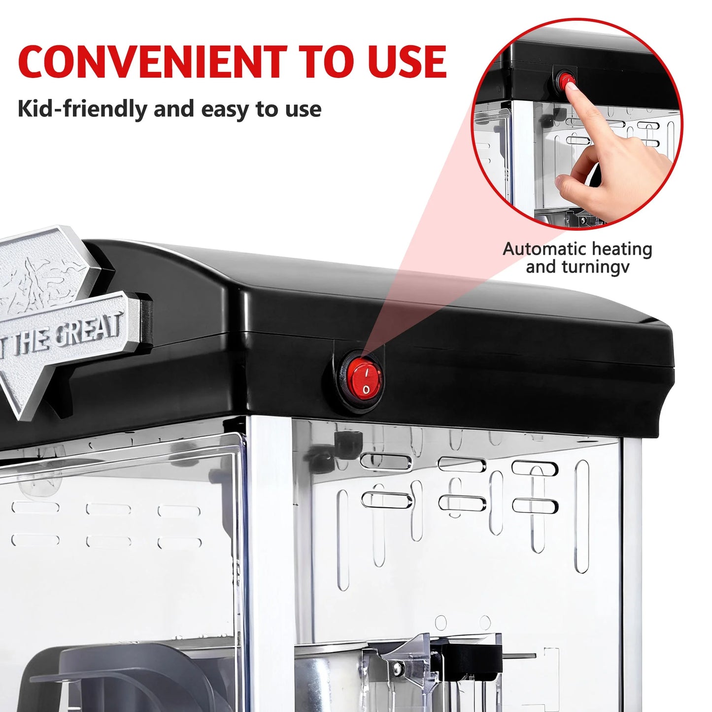 Popcorn Maker Machine, 10Oz Kettle Popcorn Machine with Warming Deck, Countertop Popcorn Popper for Movie Theatre, Parties, Black