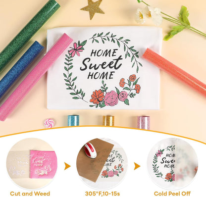 Glitter HTV Heat Transfer Vinyl - 13 Sheets 12" X 10"Glitter Iron on Vinyl for T-Shirts, Sparkle HTV Compatible with Cricut & Silhouette,Easy to Cut & Weed