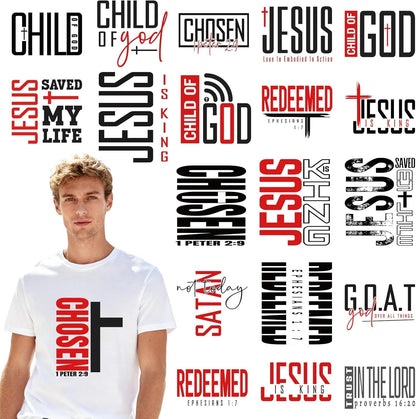 Dazoratix Christian Iron on Transfers - 20 Sheets Jesus Bible Verse DTF Ready to Press Heat Patches Religious Faith Vinyl Stickers Decals for Men T Shirts Clothes Pillow Bag Hat Appliques DIY Crafts