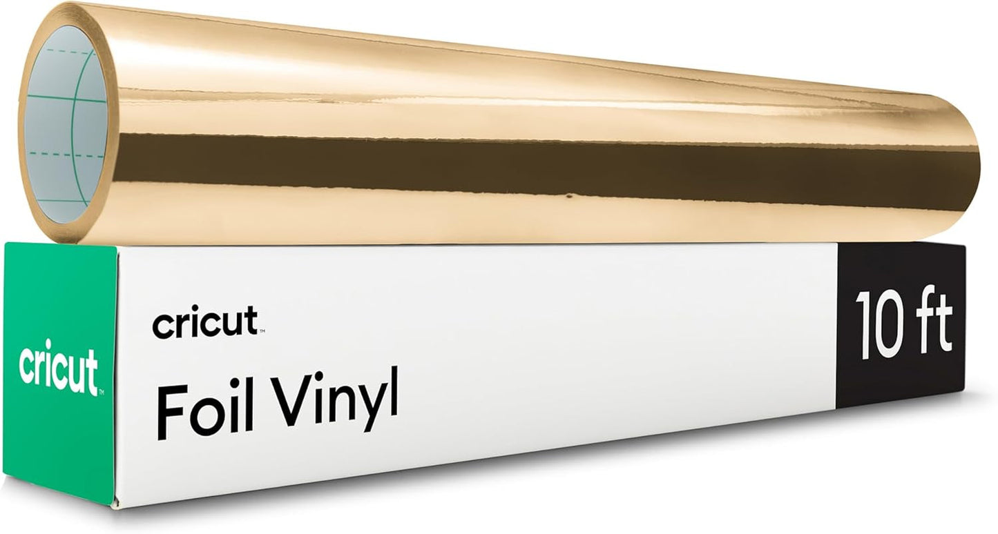 Cricut® Foil Vinyl - Gold - 12 in X 10 Ft - DIY Personalized Decals, Labels, & More - Metallic Finish - Long Lasting - Optimized Cutting Machines