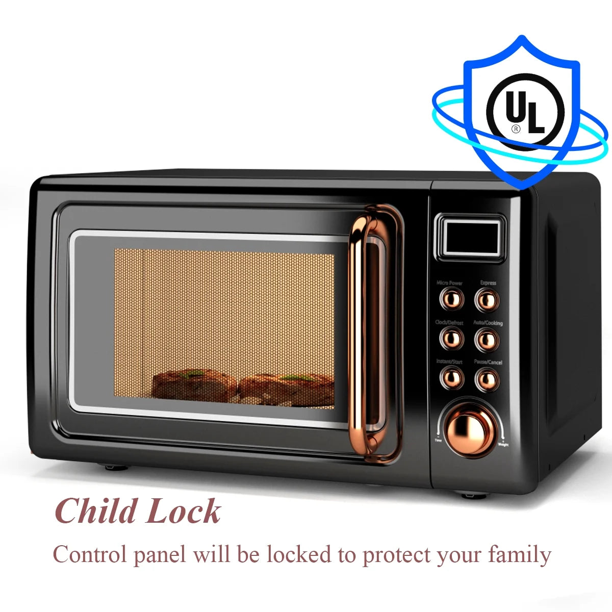 0.7Cu.Ft Retro Countertop Microwave Oven 700W LED Display Glass Turntable Rose Gold
