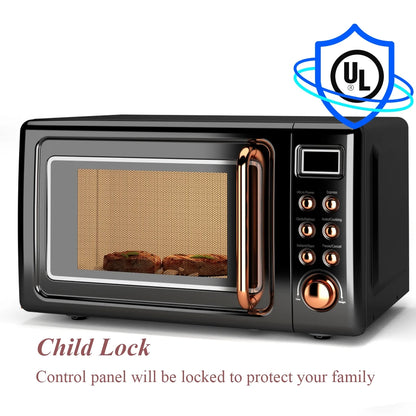 0.7Cu.Ft Retro Countertop Microwave Oven 700W LED Display Glass Turntable Rose Gold