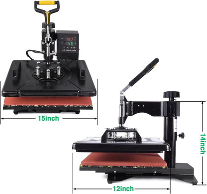 Slendor 5 in 1 Heat Press Machine 12X15 Inch 360-Degree Swing Away Digital T Shirt Pressing Machine Multifunction Heat Transfer Sublimation Combo for T Shirts Mugs Hat Plate Cap