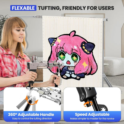 BESGEER Rug Tufting Gun Starter Kit with Metal Frame with Carpet Trimmer - 2 in 1 Cut & Loop Pile Carpet Gun& Carpet Carving Clippers, Rug Tufting Gun Kit with Tufting Frame (Black)
