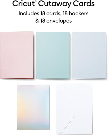 Cricut Cutaway Cards R10, Intricately Design Birthday Cards, Thank You Cards, Custom Greeting Cards, Holographic Backer, Compatible with Cricut Joy/Maker/Explore Machines, Pastel Sampler (18 Ct)