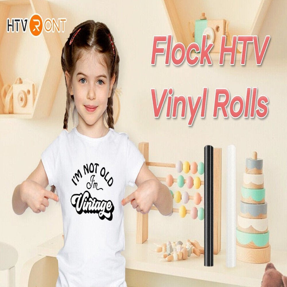 White 12" X 6FT Flock HTV Heat Transfer Vinyl for T-Shirts, Iron on Vinyl Easy to Cut