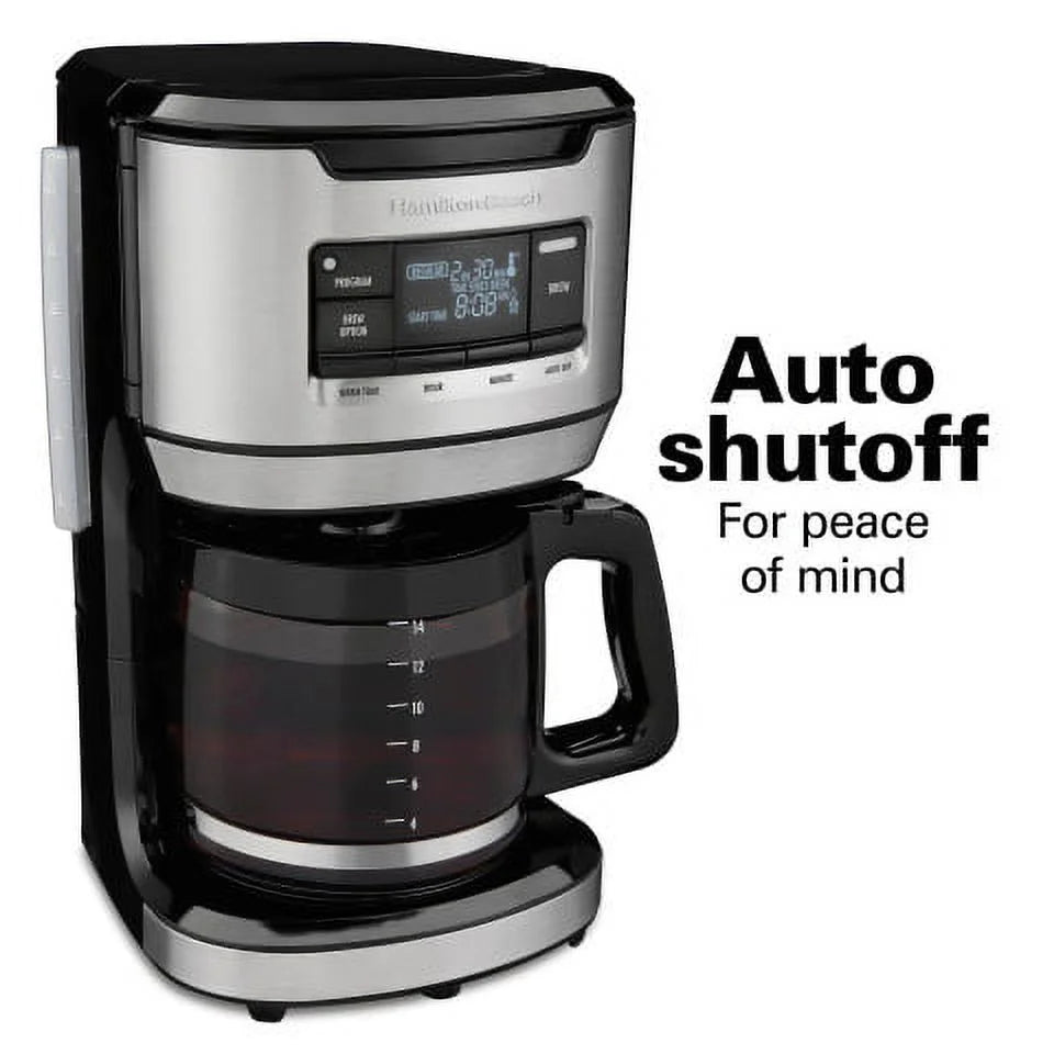 Front Fill Coffee Maker, 14 Cups, Glass, Stainless Steel and Black, 46392