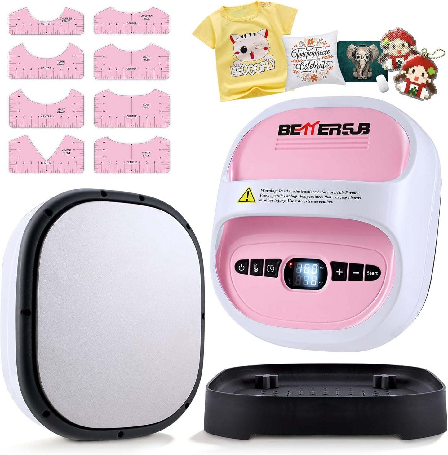 Bettersub Heat Press Machine for T-Shirts, Portable Heat Press, Iron Press for Sublimation and HTV Vinyl Shirt Press Machine for Hat, Bags, Heating Transfer Projects (8.27"×9.06" Pink)