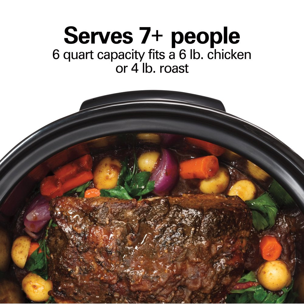 Programmable Defrost Slow Cooker, 6 Quart Capacity, Temperature Probe, Removable Crock, Black, 33768