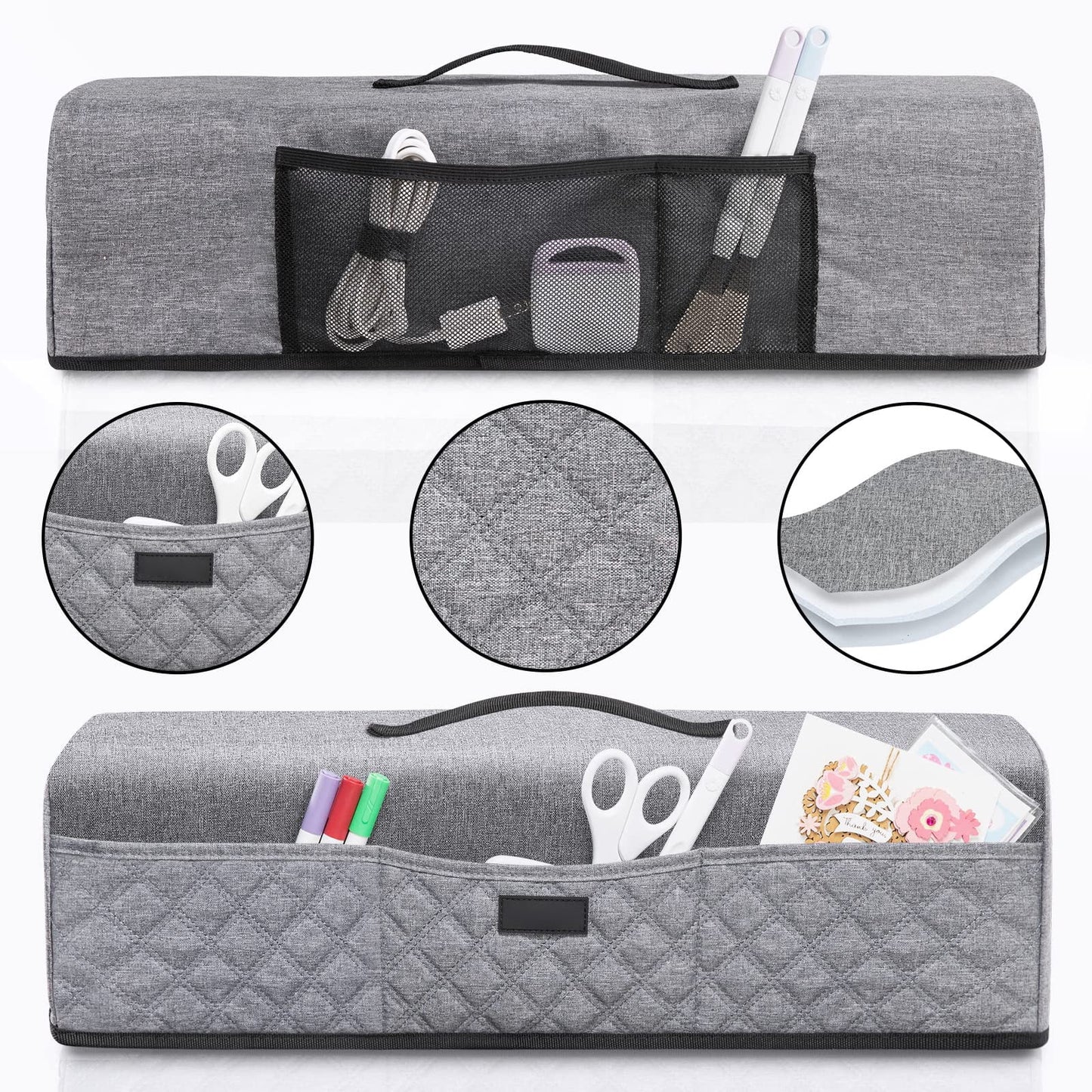 Cricut Machine Dust Cover with Organizer Pockets, Fits Explore Air 2 Maker 3 Explore 3, Heavy Duty Fabric Protector for Accessories, Gray