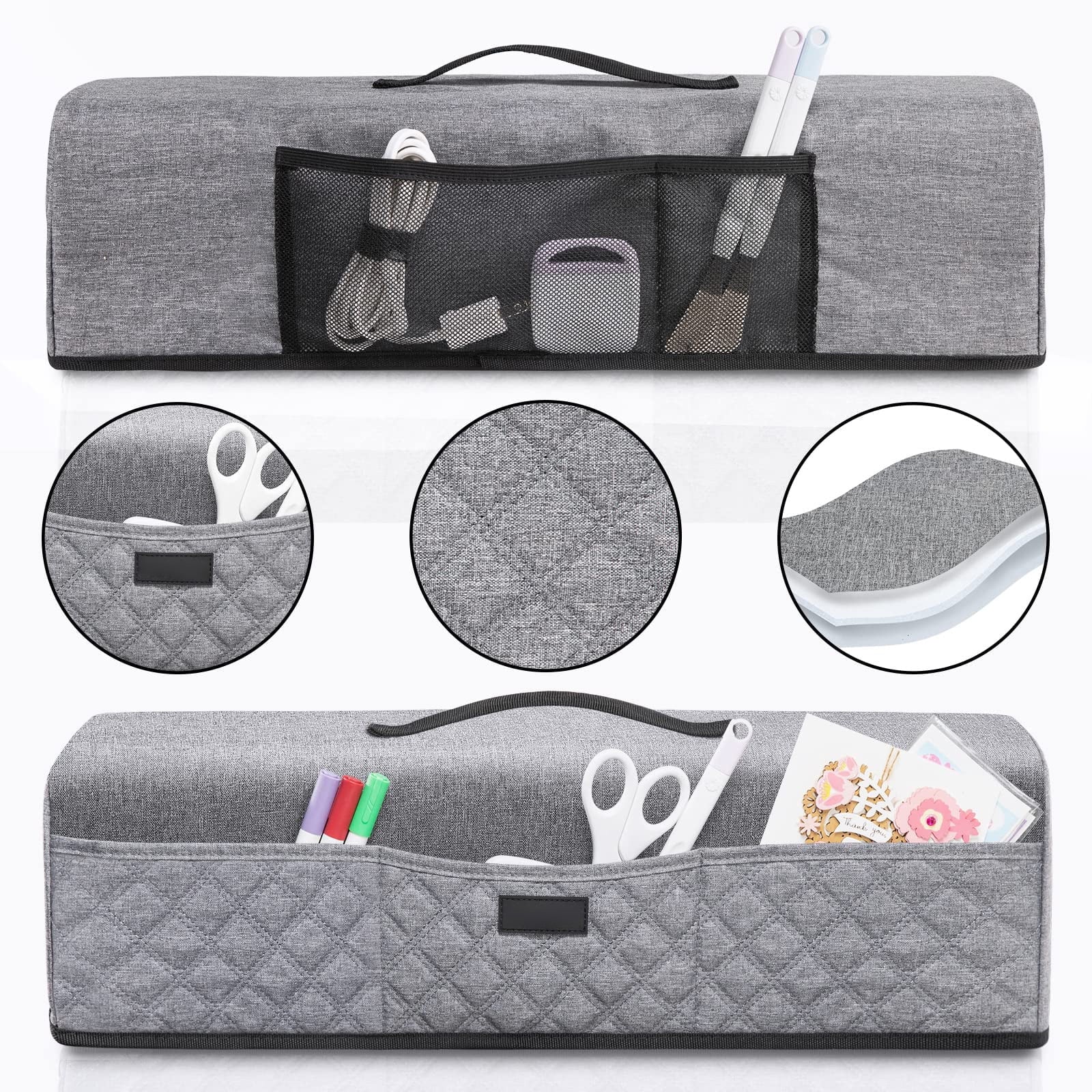 Cricut Machine Dust Cover with Organizer Pockets, Fits Explore Air 2 Maker 3 Explore 3, Heavy Duty Fabric Protector for Accessories, Gray