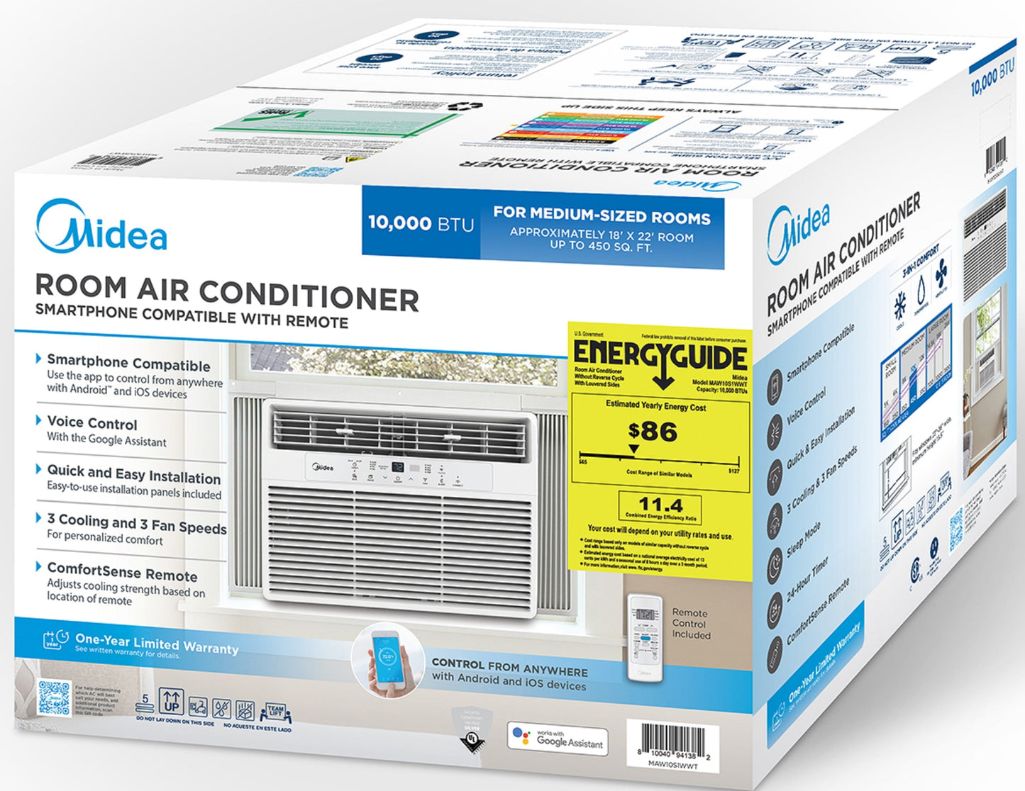 10,000 BTU 115V Smart Window Air Conditioner with Comfort Sense Remote, White, MAW10S1WWT-T, New