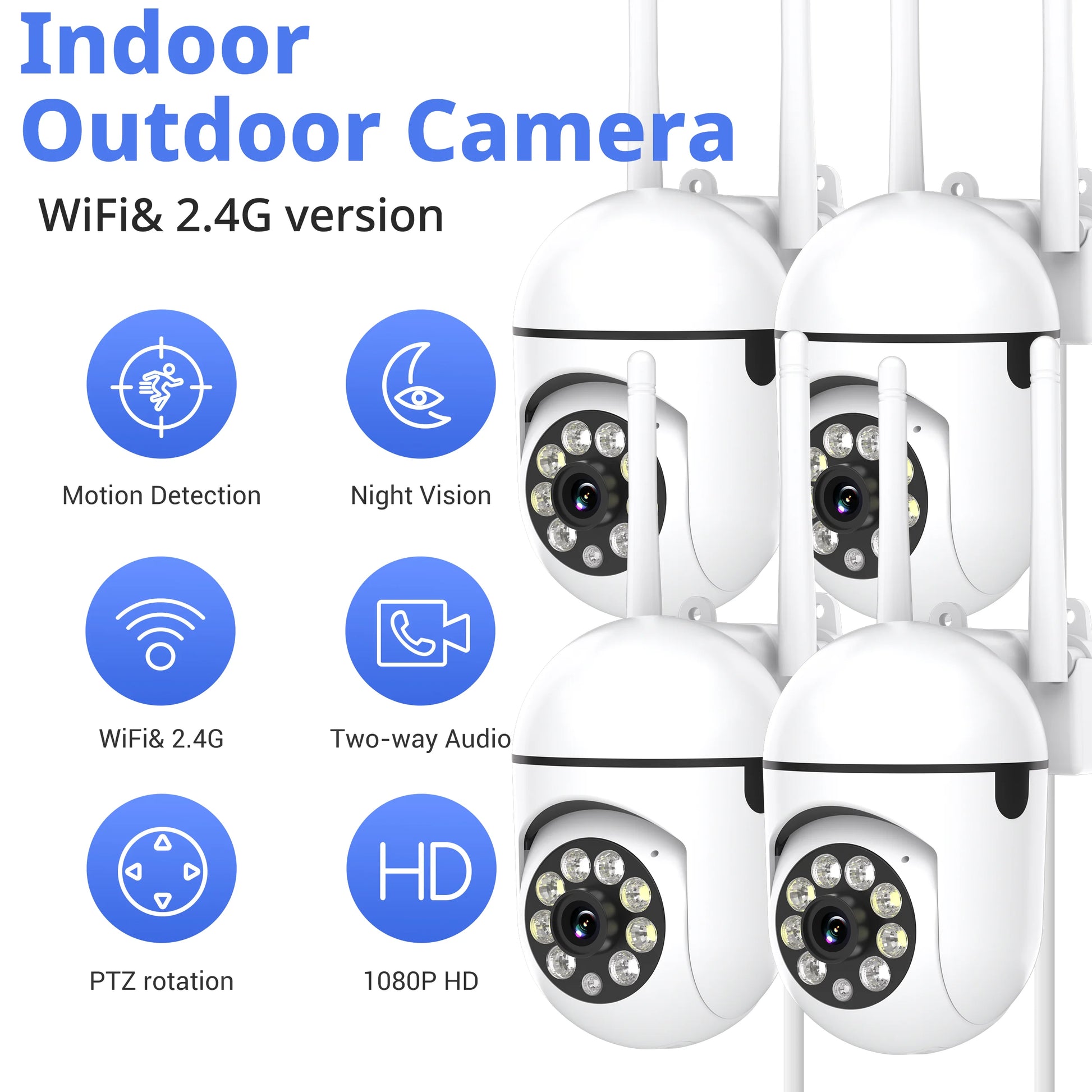 1080P Security Camera Outdoor 360° View Pan/Tilt Camera for Home Security outside with Color Night Vision, Motion Detection, 2-Way Talk, 2.4Ghz Wi-Fi, 4 Pack
