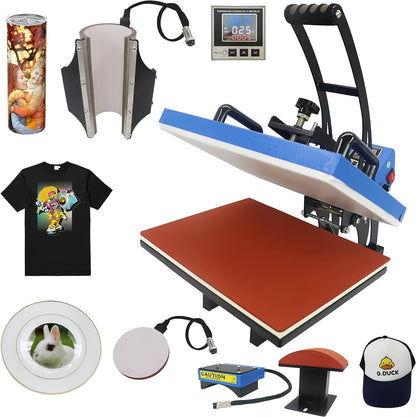 Royalpress 4 in 1 Heat Press 12" X 15" Color LED 30OZ Mug Professional Sublimation Heat Transfer Multifunction Combo Heat Press Machine Hat/Mug/Plate/Cap/T-Shirt Blue (12"X15" 4 in 1)