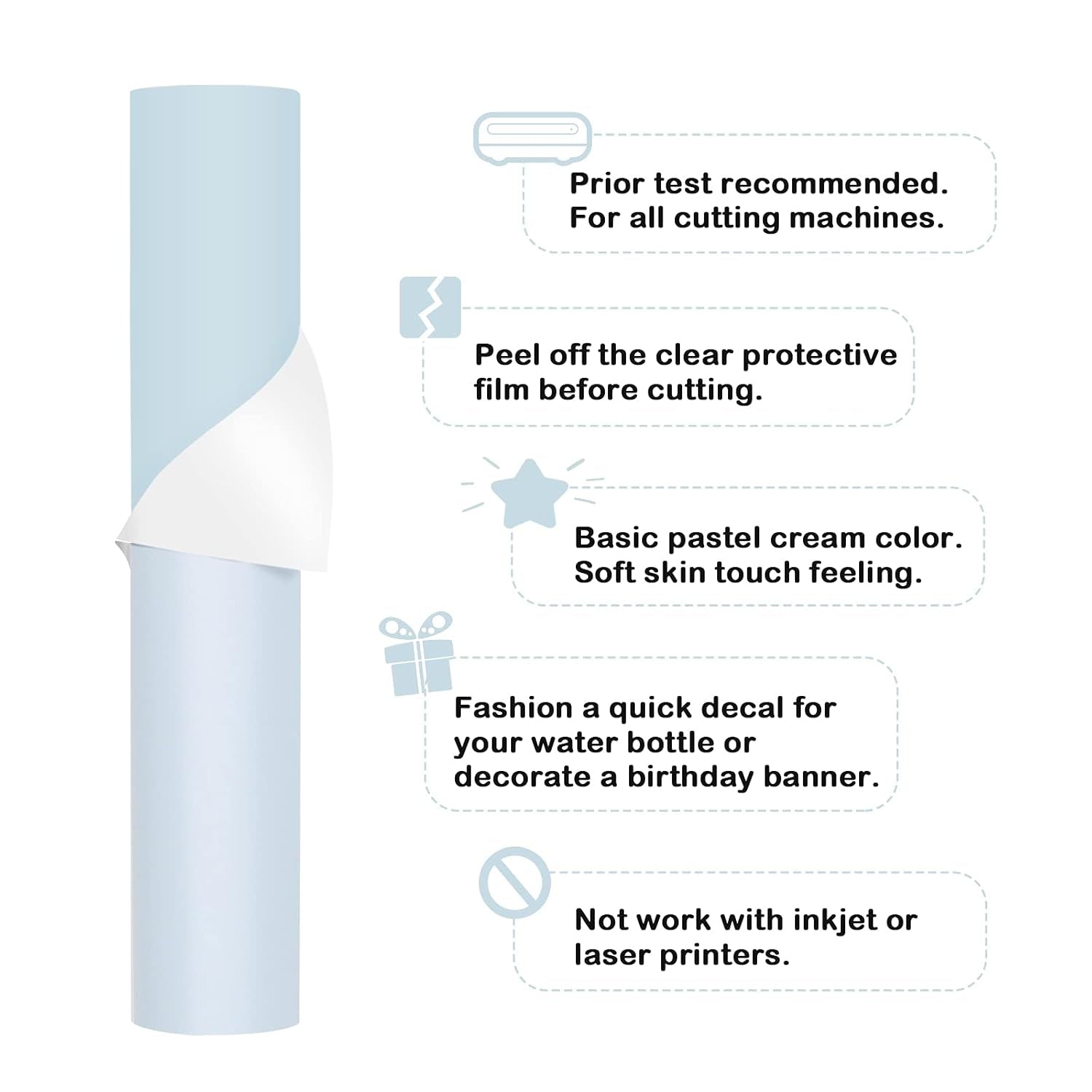 001 Vinyl Matte Permanent Adhesive Vinyl for Craft Decal Projects 12" X 10Ft, Matte Baby Blue