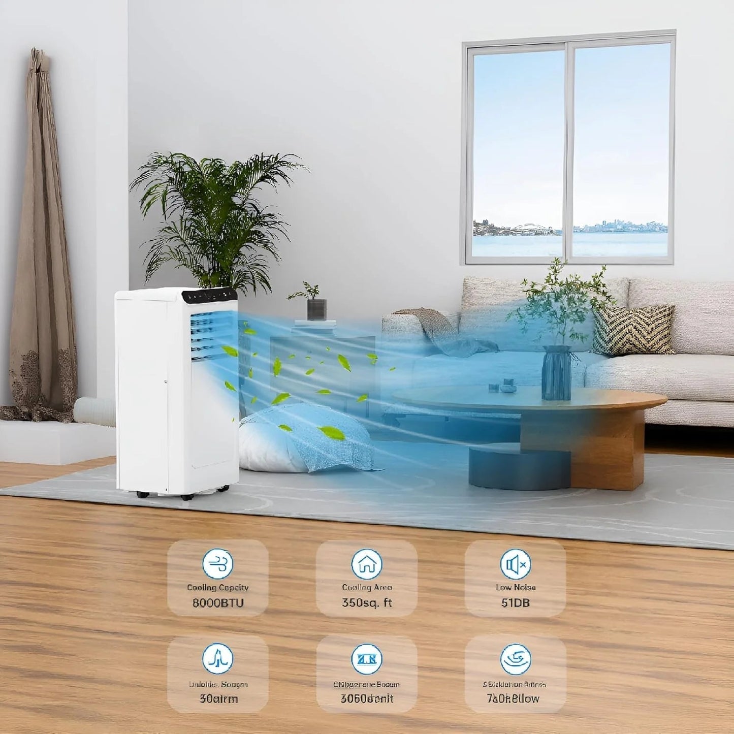 8,000 BTU Portable Air Conditioner: Cools Rooms up to 350 Sq. Ft,3-In-1 Unit with Remote Control