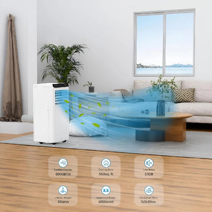 8,000 BTU Portable Air Conditioner: Cools Rooms up to 350 Sq. Ft,3-In-1 Unit with Remote Control