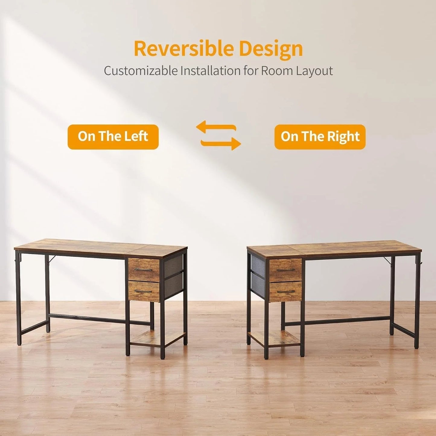 Computer Desk with Drawers, 40 Inch Study Writing Table, Modern Simple Style PC Desk for Bedroom, Gaming, Rustic Brown