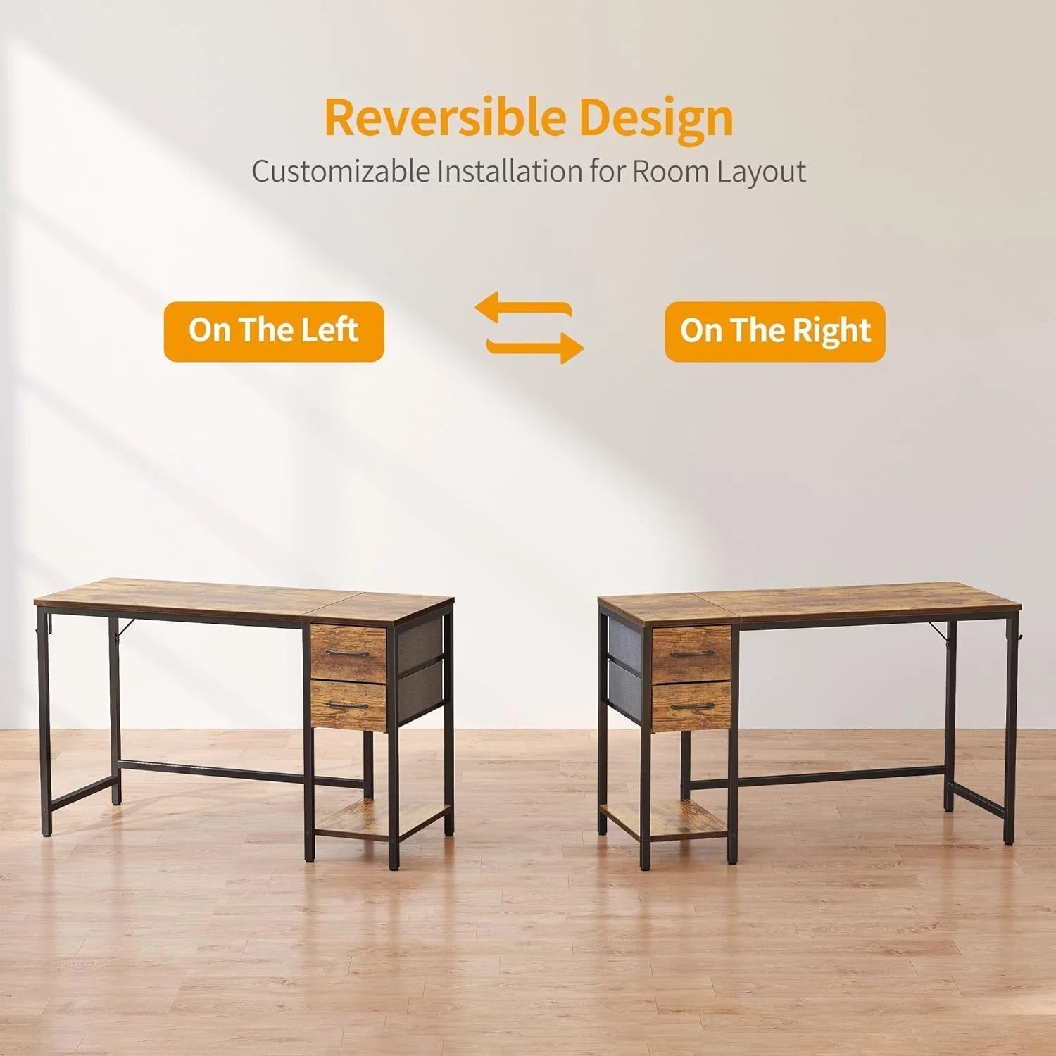 Computer Desk with Drawers, 40 Inch Study Writing Table, Modern Simple Style PC Desk for Bedroom, Gaming, Rustic Brown