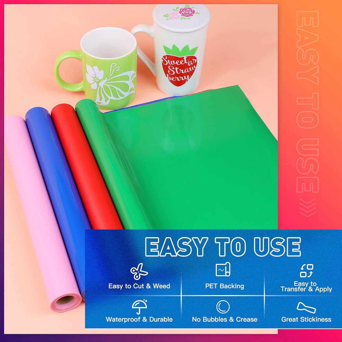 Glossy Green & Glossy Red Permanent Vinyl - 12" X 11FT Adhesive Permanent Vinyl Roll Compatible with Cricut Cutting Machine