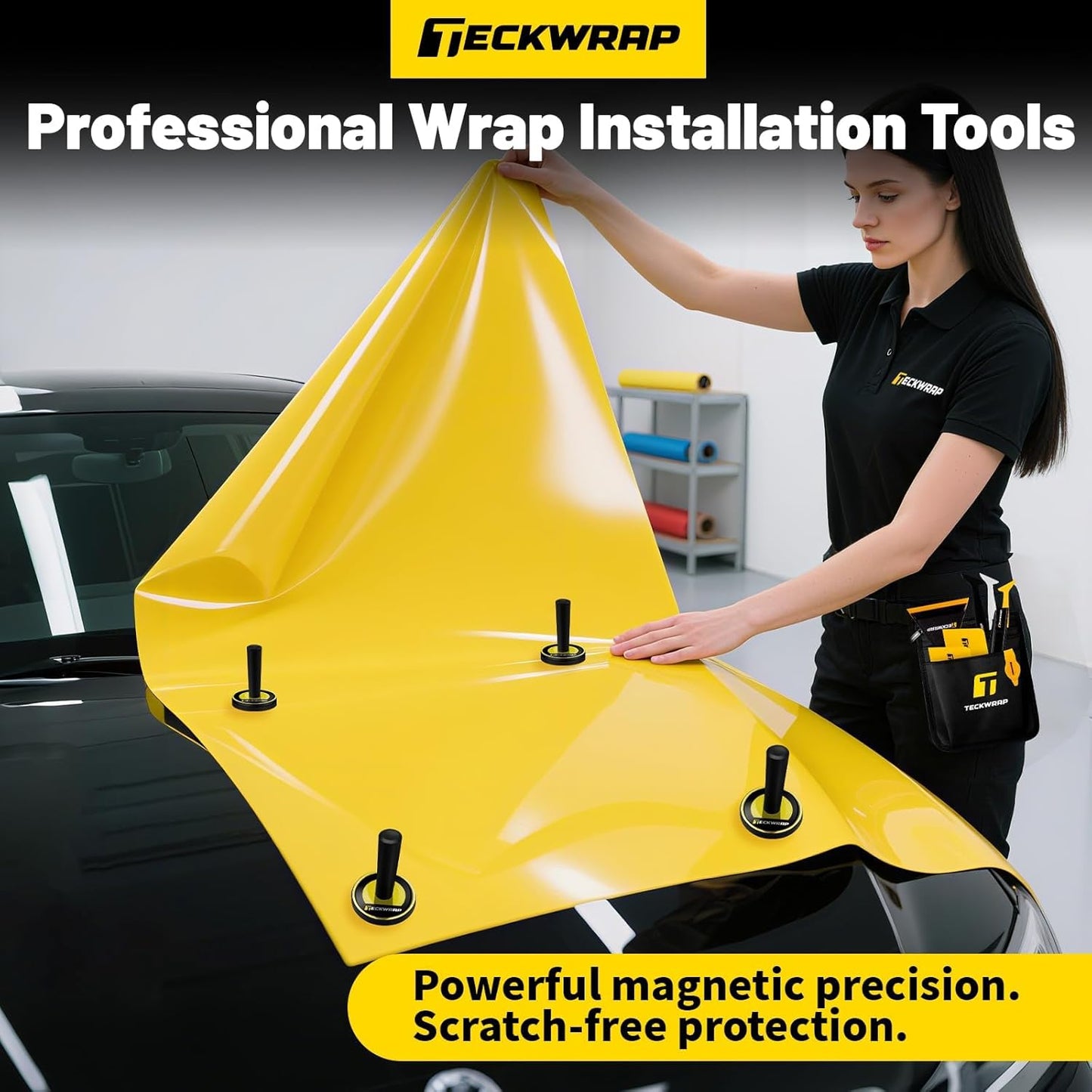 Vinyl Wrap Magnets – 4 Pack Car Wrap Positioning Magnets with Strong Magnetic Grip and Rubber Base – Non-Scratch Magnet Tool for Vinyl Film, Decals, Signs & Wrapping