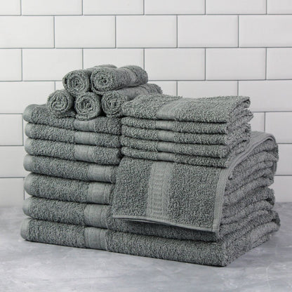 Basic Solid 18-Piece Bath Towel Set Collection, School Grey