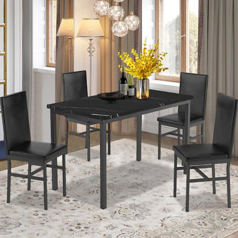 Rectangle Dining Table Set, 5 Piece Dining Set, Dine Table and 4 Faux Leather Chairs, Compact Kitchen Table Set for Home, Breakfast Nook, Cafeteria Dining Room, JA4330