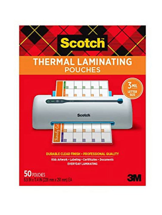 Thermal Laminating Pouches, 50 Pack Laminating Sheets, 3 Mil, 8.9 X 11.4 Inches, Education Supplies & Craft Supplies, for Use with Thermal Laminators, Letter Size Sheets (TP3854-50)