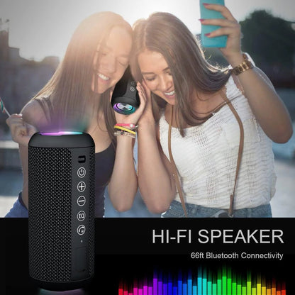 Wireless Portable Speaker,Ipx7 Waterproof Bluetooth Speaker, 24W Loud Stereo Sound, Bassboom Technology, TWS Pairing, Built-In Mic, 30H Playtime with Lights for Home Outdoor - Black
