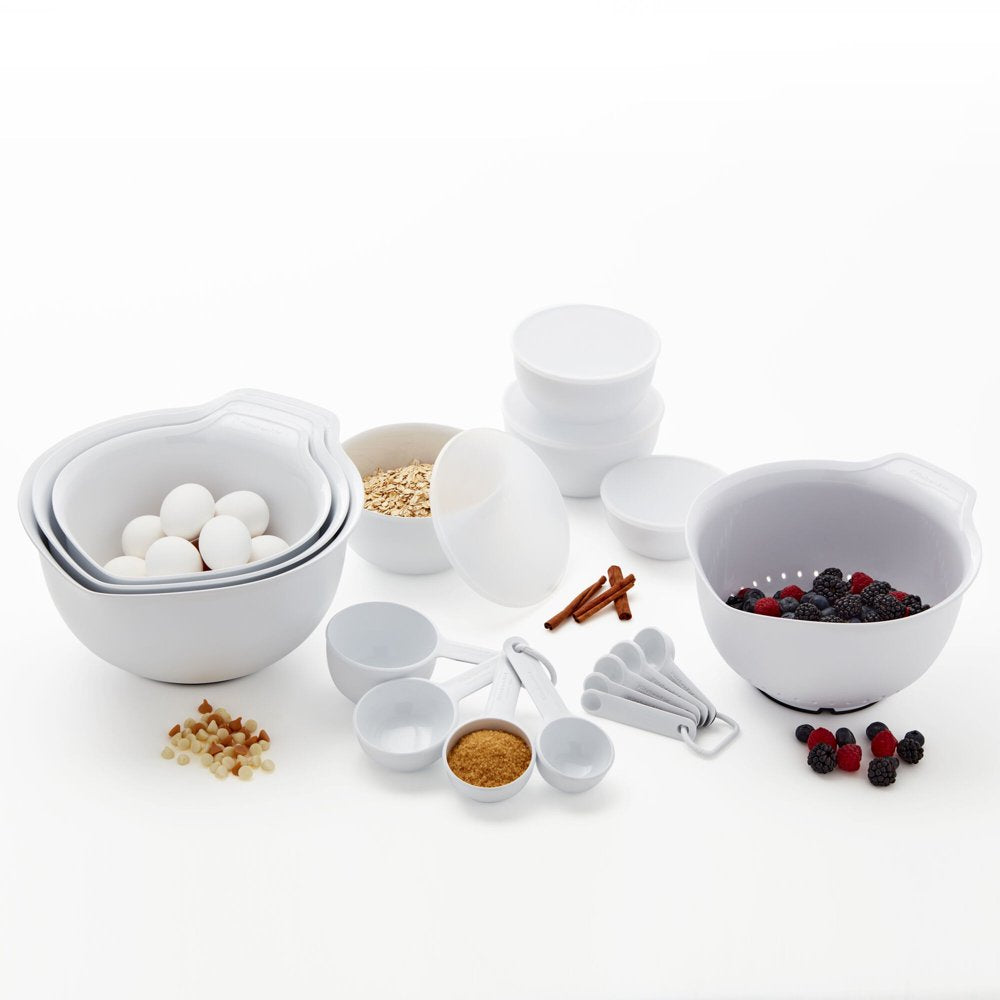 21-Piece Plastic with Non-Skid Bottom Mixing Bowl and Measuring Set White