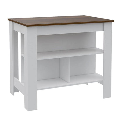 White Modern Engineered Wood Walnut Top Cala Kitchen Island