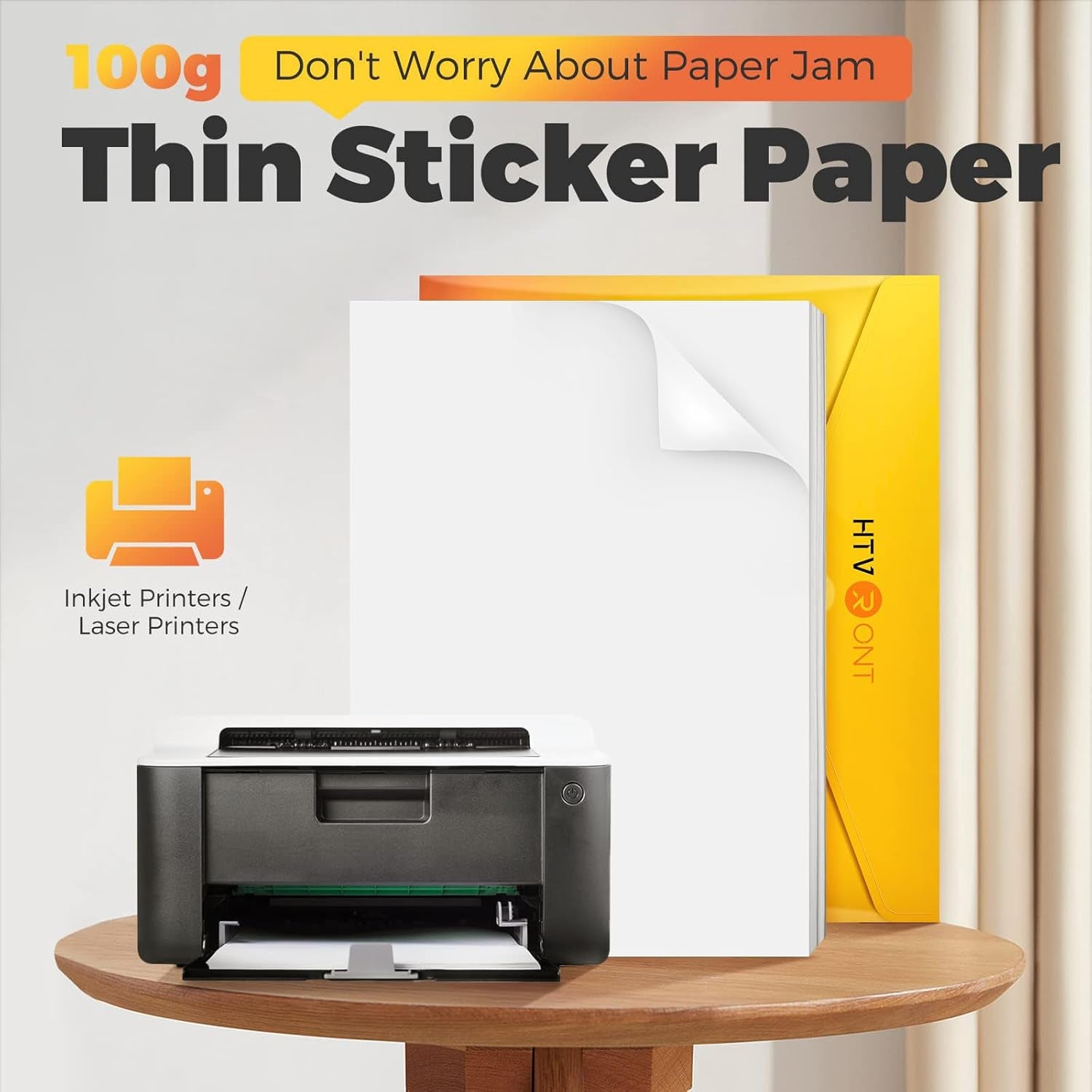HTVRONT Printable Vinyl Sticker Paper, 100 Sheets Matte Waterproof Sticker Paper for Inkjet Printer Dries Quickly-Standard Letter Size 8.5"X11"