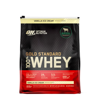 Optimum Nutrition Gold Standard 100% Whey Protein Powder, Vanilla Ice Cream, 5.47 Lbs