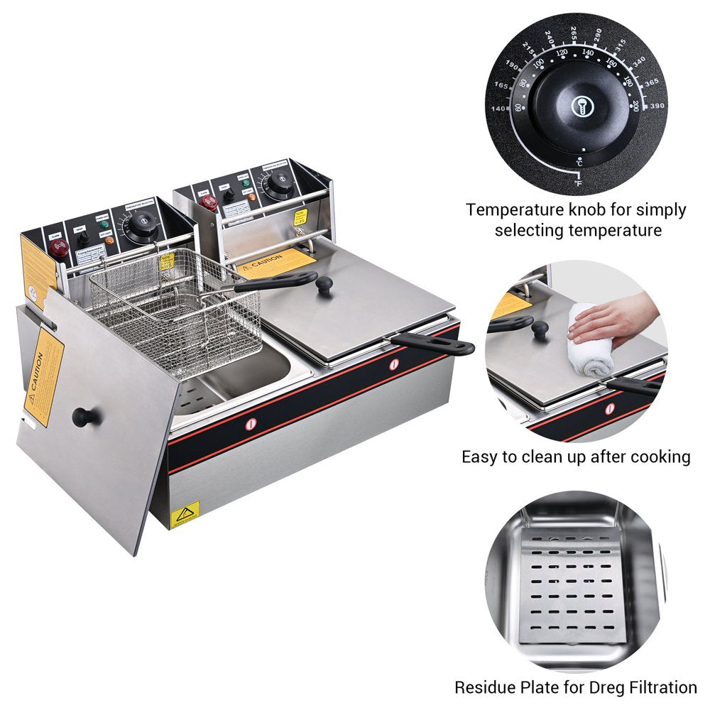 24L 5000W Electric Countertop Deep Fryer Dual Tank Basket for Commercial Restaurant