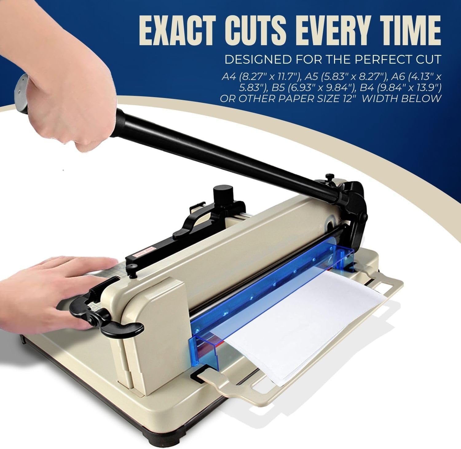 Flexzion Guillotine Paper Cutter 12" A4 Professional Industrial Heavy Duty Scrapbooking Metal Base Trimmer Machine 400 Sheet Capacity for Office Commercial Photocopy Printing Shop | Large Industrial Paper Cutter for A4 Stacks; Hardened Steel Blade for Office, School, and Commercial Paper Cutting