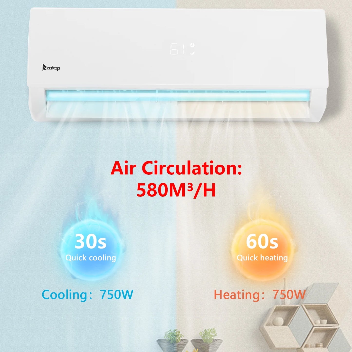 9000 BTU Wifi Enabled 19 Seer Mini Split Air Conditioner & Heater AC 115V