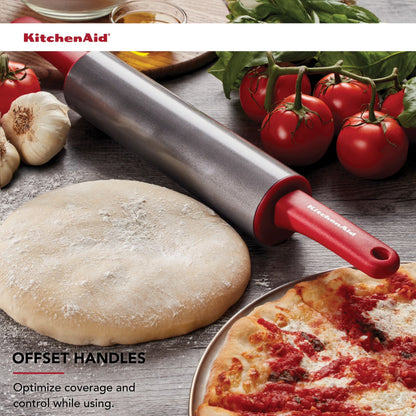 Durable Nonstick Rolling Pin in Red with Offset Handles
