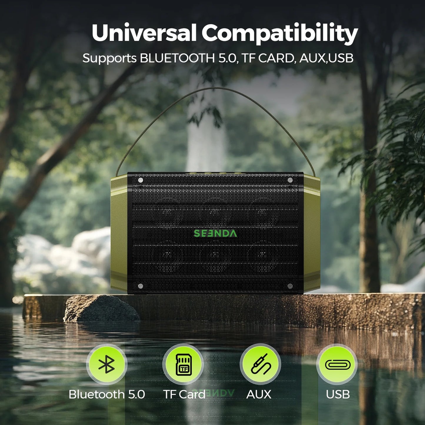 Bluetooth Speaker, 80W, Subwoofer, RGB Lights, 10H Playtime, IPX6 Waterproof Portable Wireless Speaker with Handle for Outdoors, Camping, Beach