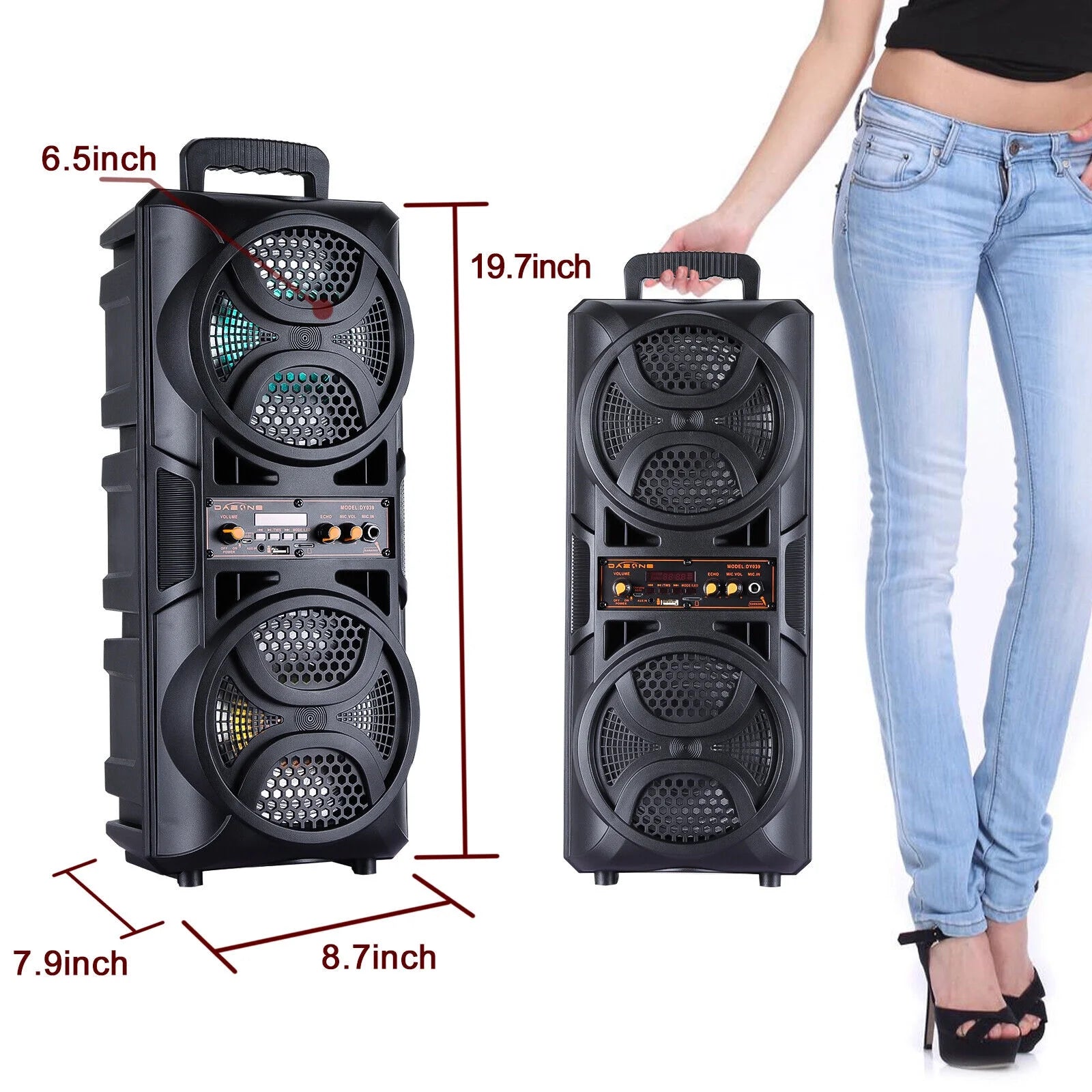 Dual 6.5" Woofer Portable FM Bluetooth Party Speaker Heavy Bass Sound Remote Control