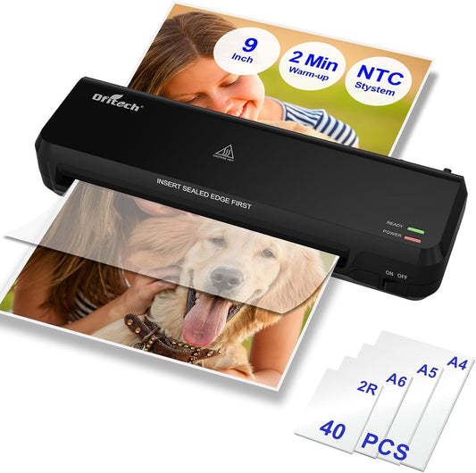 9 Inch Laminator Machine with 40 Laminating Sheets | Laminator with NTC Technology Continuous Operation and Quick 2-Min Warm-Up for Home,Office,School Use-Black