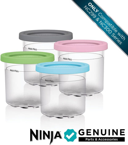 Ninja® Creami® Original Pints 4 Pack, Compatible with NC299AMZ & Nc300S Series Creami® Ice Cream Makers, Bpa-Free & Dishwasher Safe, Color Lids, 1 Pint Each, Clear/Grey/Lime/Pink/Aqua, XSKPLD4BCD