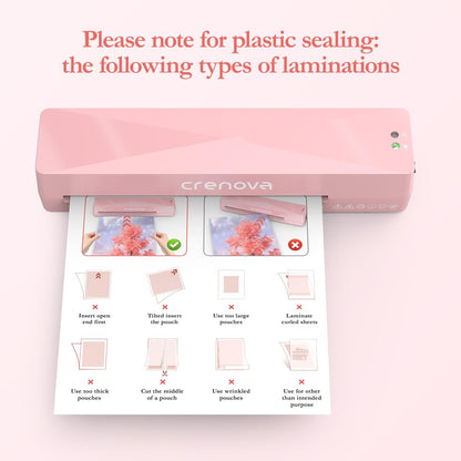 Crenova Laminator Machine with 10 Laminating Sheets, A4 Laminating Machine | Hot & Cold with Fast Warm Technology, Thermal Laminator 9 Inch for Home Office School Business Pink