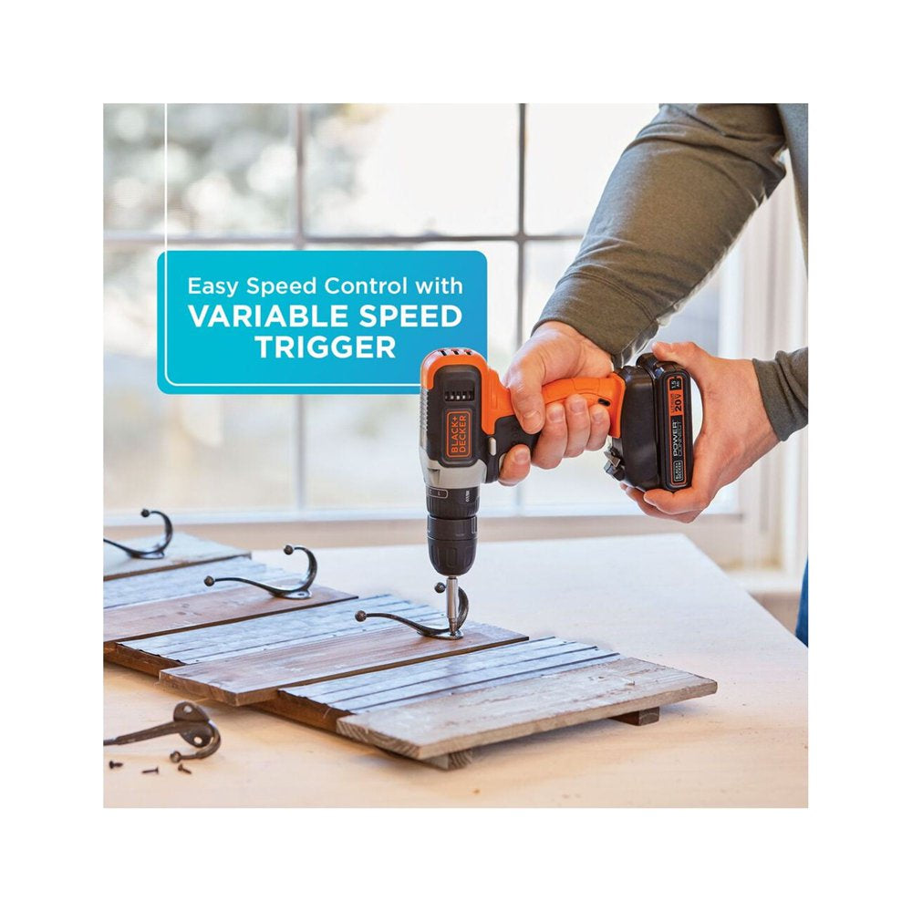 Black & Decker BCD702C1AEV 20V Max Brushed Lithium-Ion Cordless Drill Driver Kit (1.5 Ah)