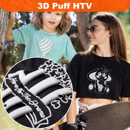 WRAPXPERT Puff Heat Transfer Vinyl White Puff HTV Roll 3D Puffy Iron on Vinyl Fortshirts, DIY Crafts, Heat Press Clothing, Easy Cut Foaming HTV, 10" X5Ft