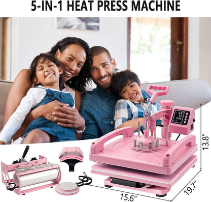 5 in 1 Heat Press Machine 15X15 Inch for T Shirts Hat Mug W/ 30OZ Tumbler Press